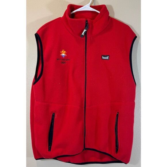 Vintage Marker Salt Lake City Olympic 2002 Red Mock Neck Fleece Vest Women's XL - Picture 1 of 8